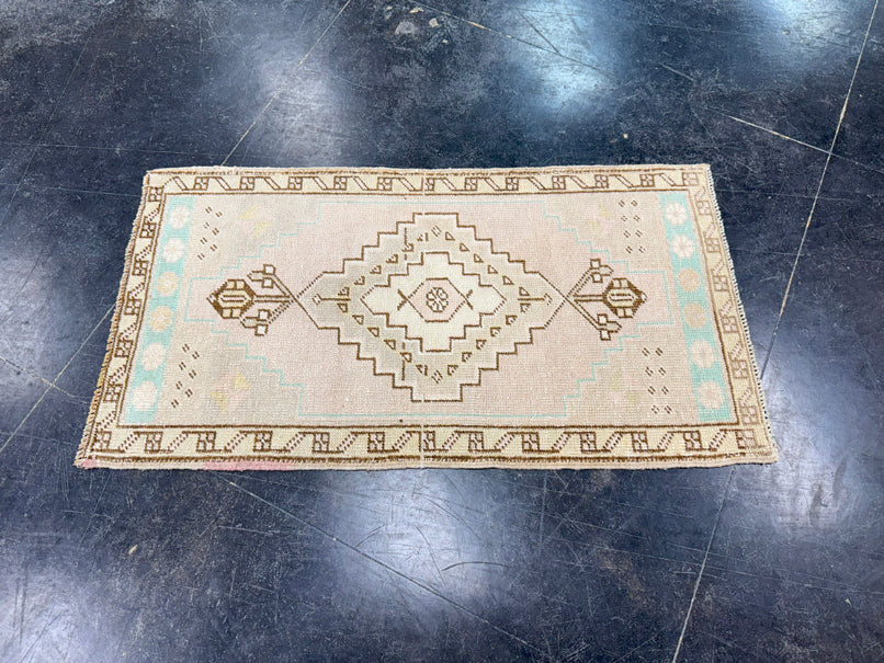 Turkish Mini Rug Oriental Hand Knotted Vintage Rug 1'8" x 3'1" #17057