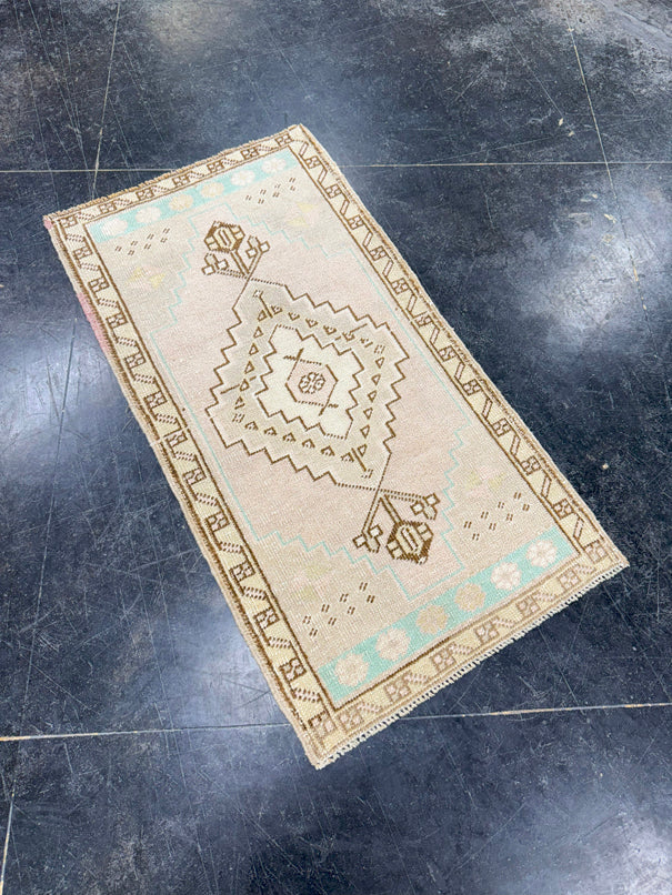 Turkish Mini Rug Oriental Hand Knotted Vintage Rug 1'8" x 3'1" #17057