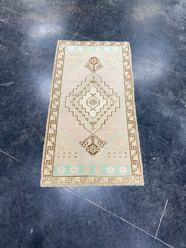 Turkish Mini Rug Oriental Hand Knotted Vintage Rug 1'8" x 3'1" #17057