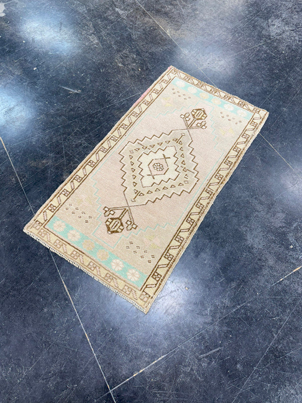 Turkish Mini Rug Oriental Hand Knotted Vintage Rug 1'8" x 3'1" #17057