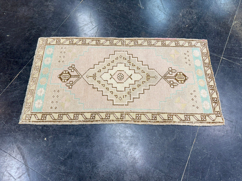 Turkish Mini Rug Oriental Hand Knotted Vintage Rug 1'8" x 3'1" #17057