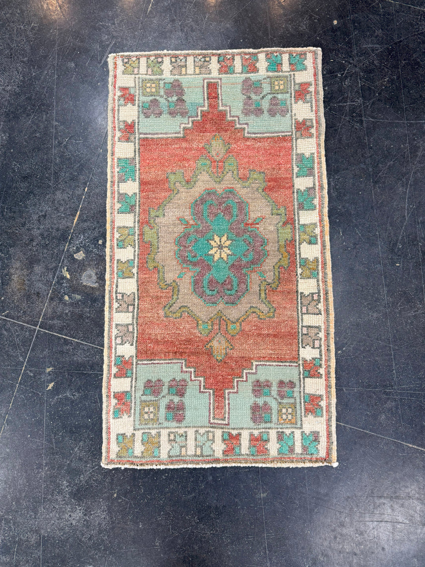Turkish Mini Rug Oriental Hand Knotted Vintage Rug 1'7" x 2'11" #17891