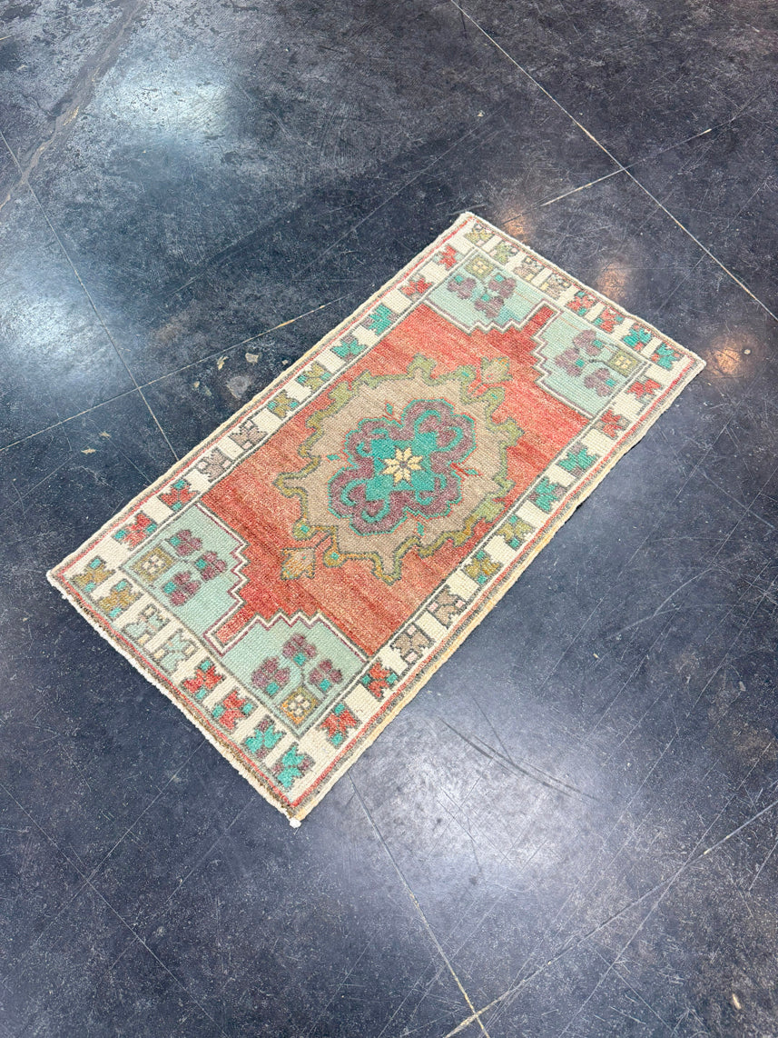 Turkish Mini Rug Oriental Hand Knotted Vintage Rug 1'7" x 2'11" #17891