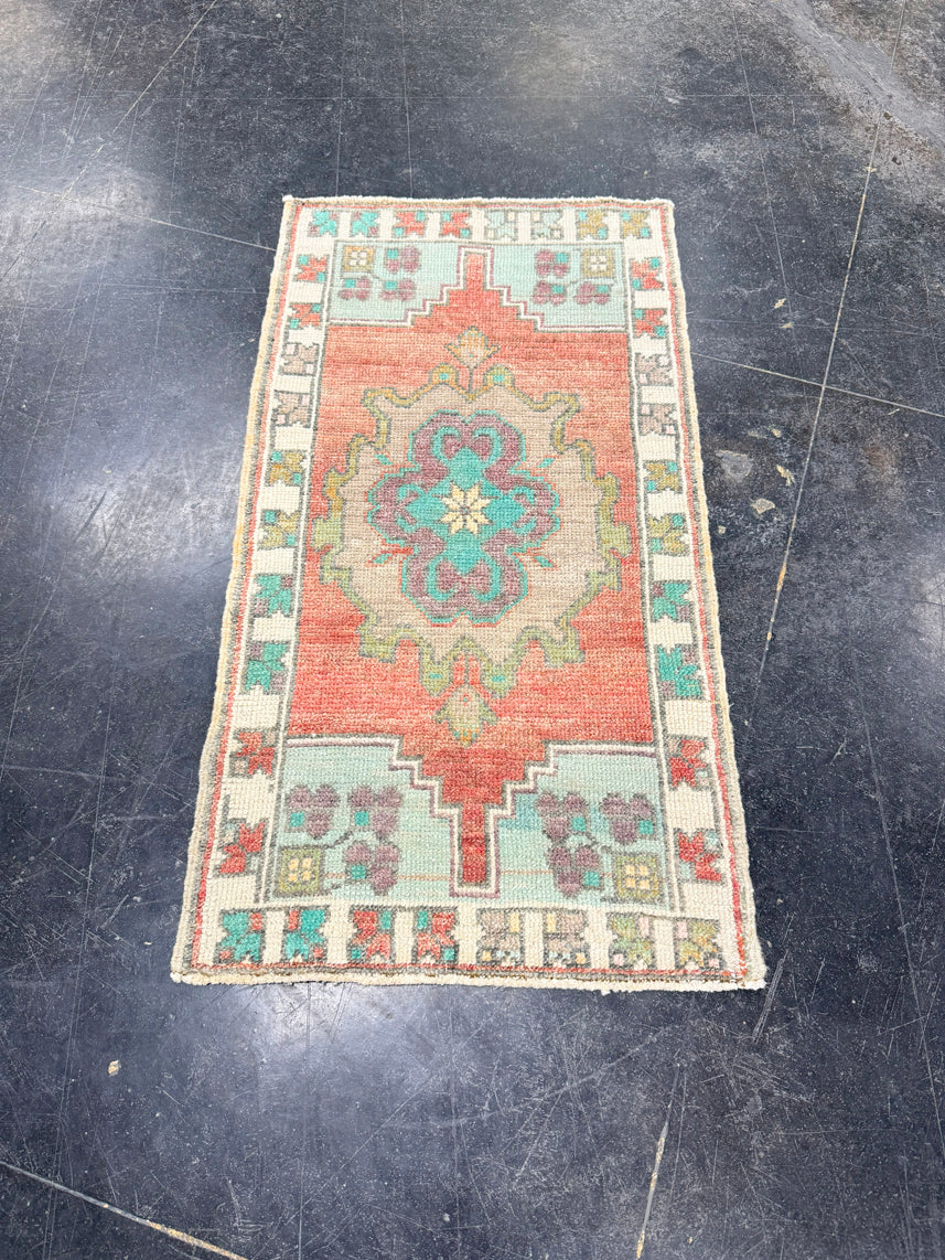 Turkish Mini Rug Oriental Hand Knotted Vintage Rug 1'7" x 2'11" #17891