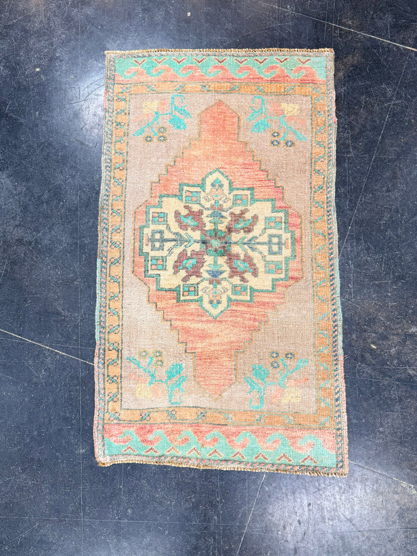 Turkish Mini Rug Oriental Hand Knotted Vintage Rug 1'9" x 3' #17924