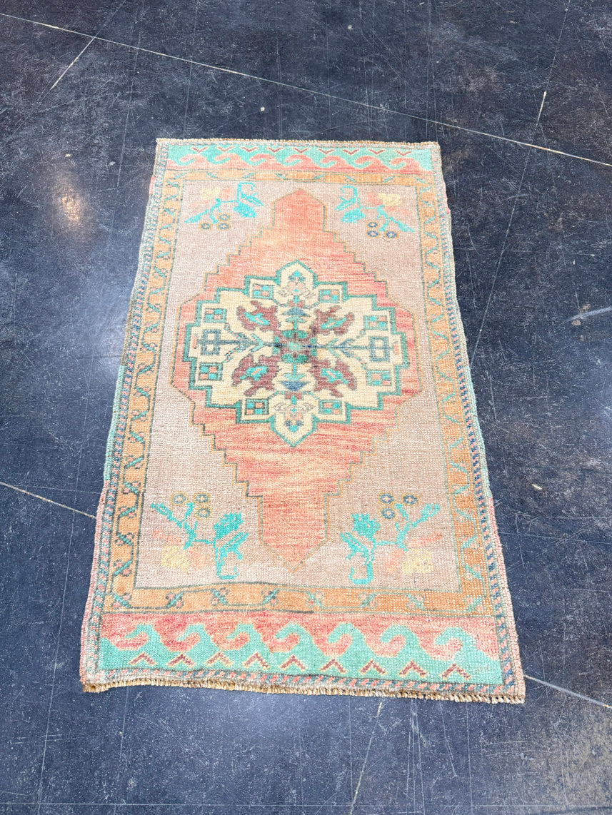 Turkish Mini Rug Oriental Hand Knotted Vintage Rug 1'9" x 3' #17924