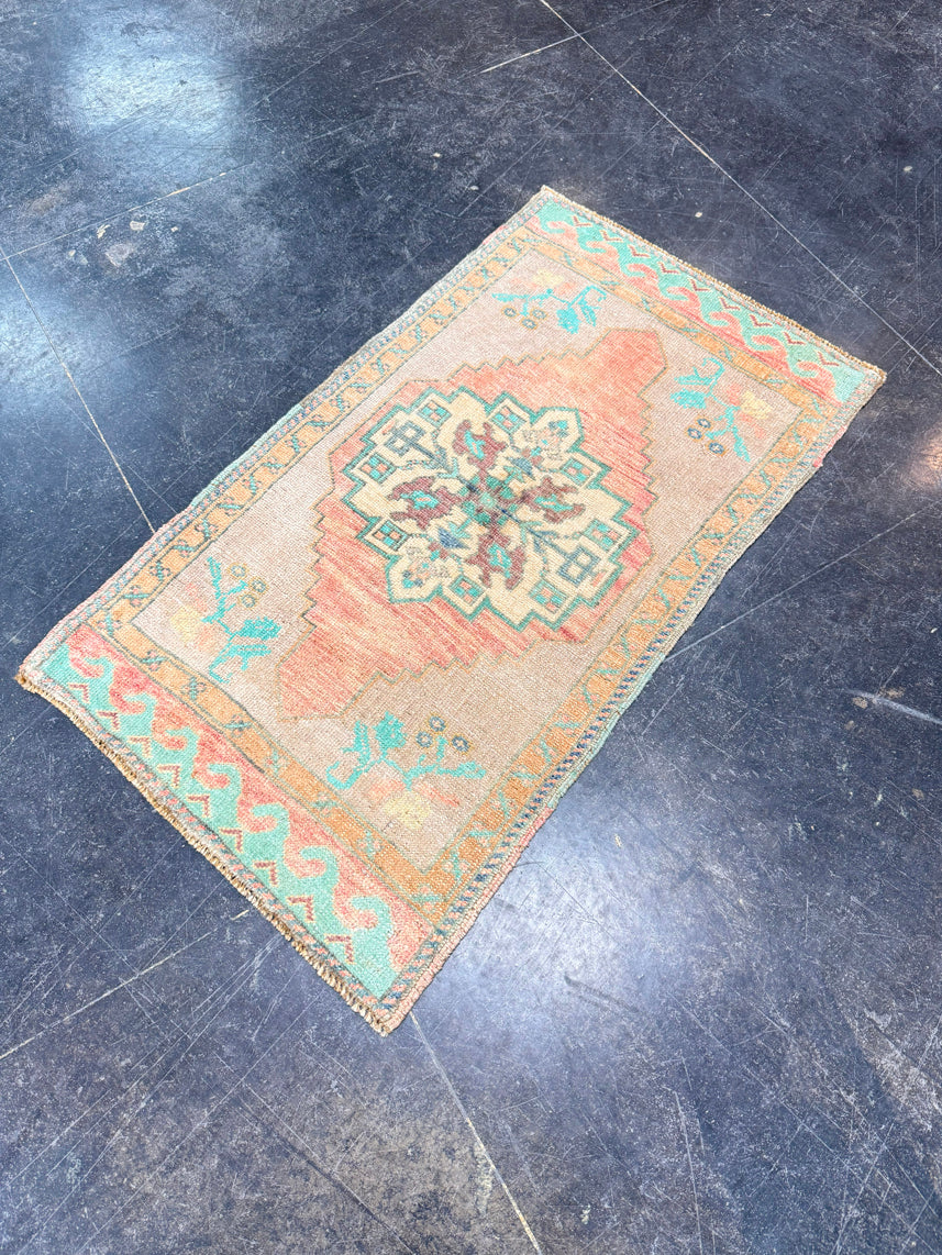 Turkish Mini Rug Oriental Hand Knotted Vintage Rug 1'9" x 3' #17924