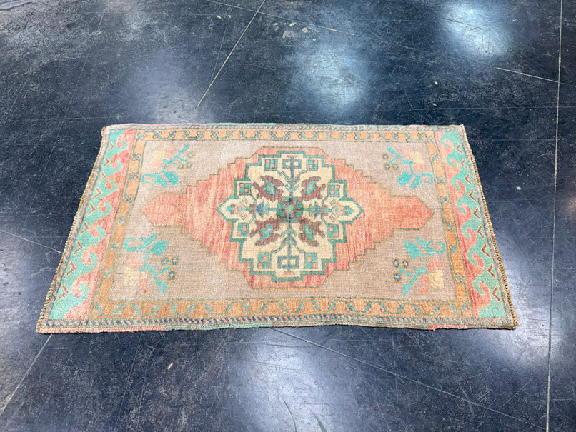 Turkish Mini Rug Oriental Hand Knotted Vintage Rug 1'9" x 3' #17924