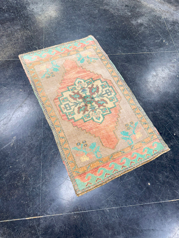 Turkish Mini Rug Oriental Hand Knotted Vintage Rug 1'9" x 3' #17924