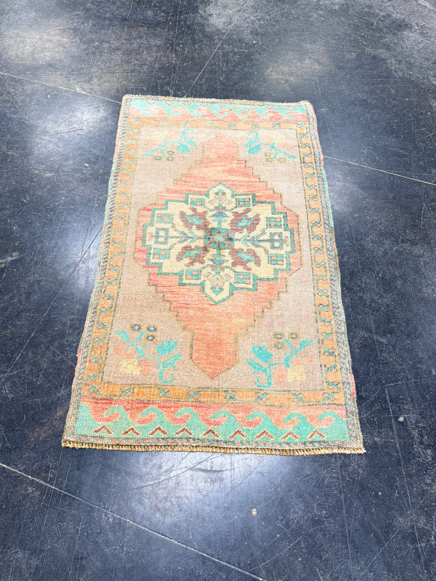 Turkish Mini Rug Oriental Hand Knotted Vintage Rug 1'9" x 3' #17924