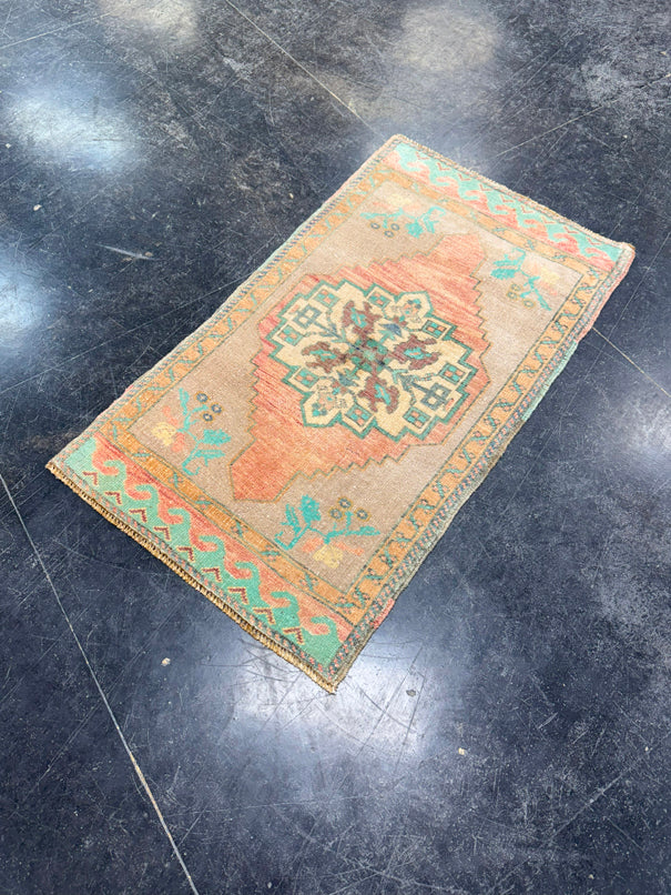 Turkish Mini Rug Oriental Hand Knotted Vintage Rug 1'9" x 3' #17924