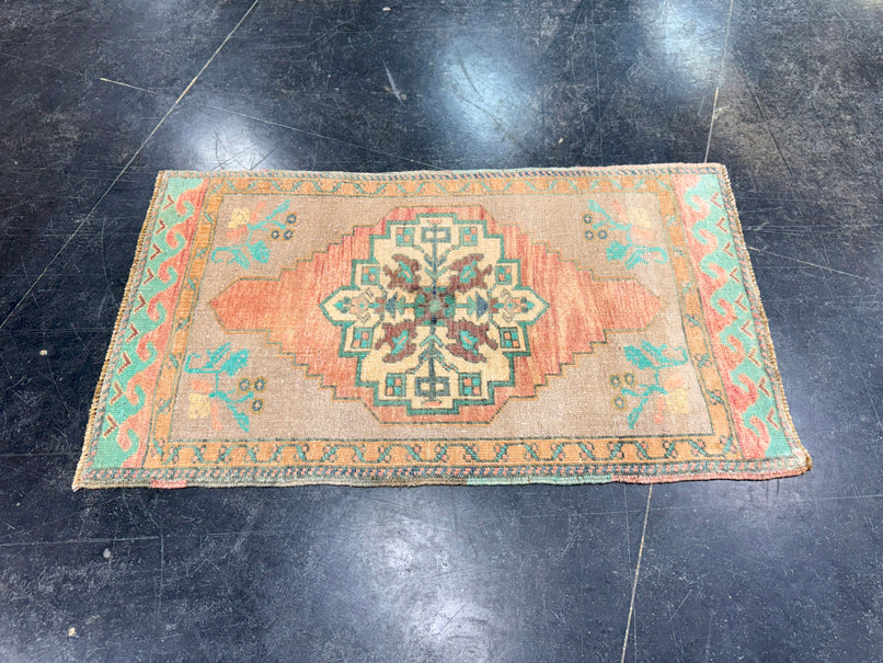 Turkish Mini Rug Oriental Hand Knotted Vintage Rug 1'9" x 3' #17924
