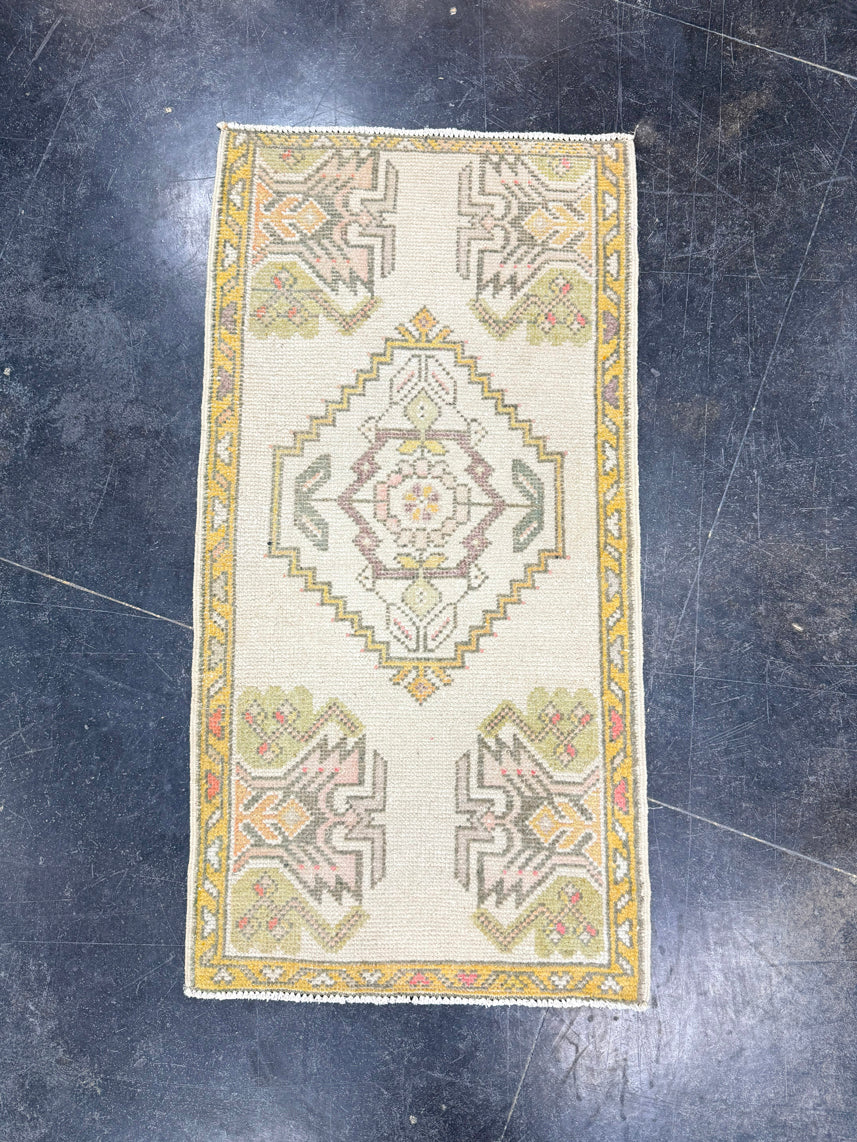 Turkish Mini Rug Oriental Hand Knotted Vintage Rug 1'9" x 3'4" #17749