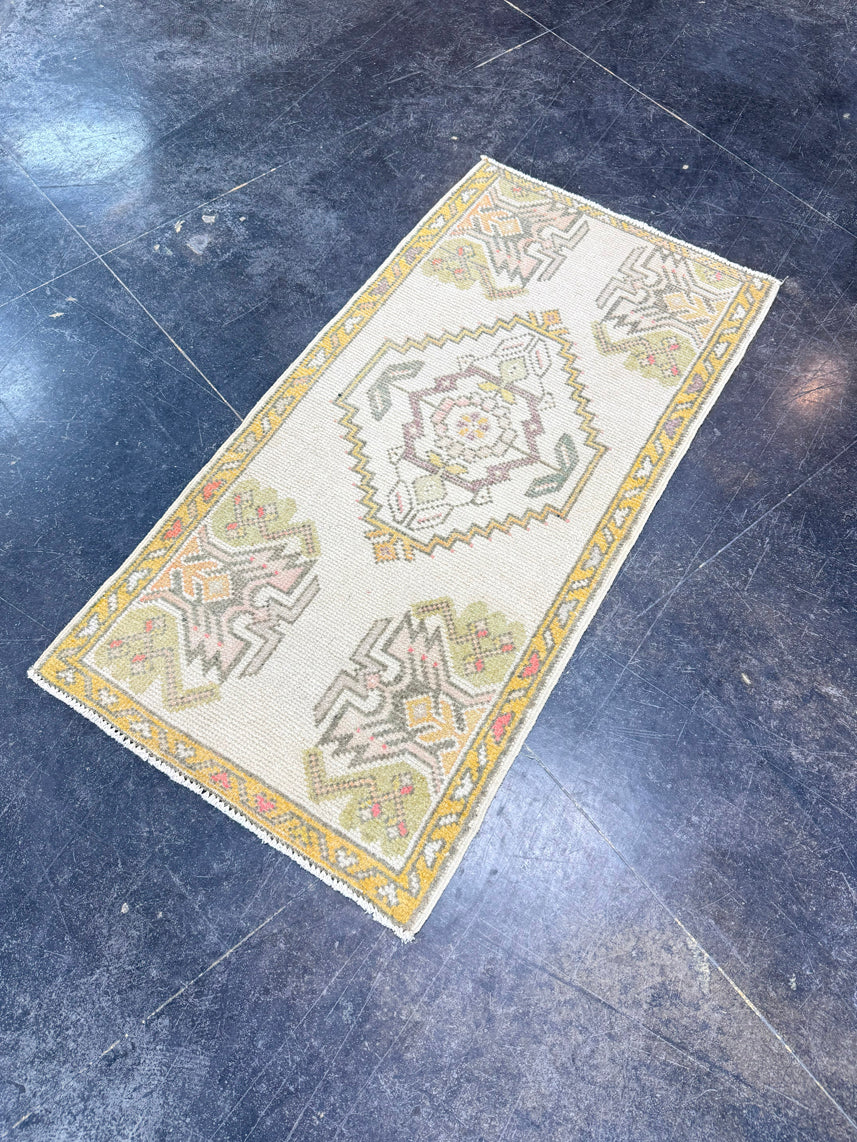 Turkish Mini Rug Oriental Hand Knotted Vintage Rug 1'9" x 3'4" #17749