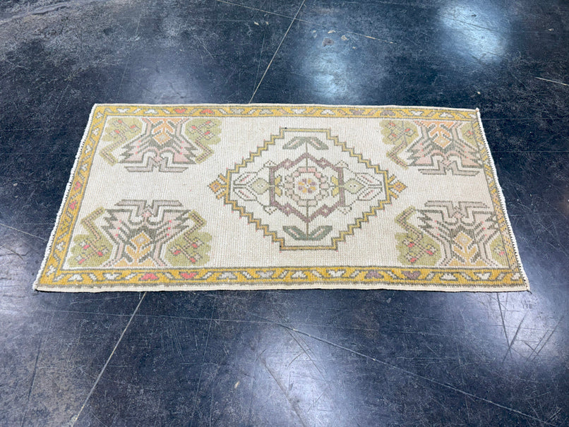 Turkish Mini Rug Oriental Hand Knotted Vintage Rug 1'9" x 3'4" #17749