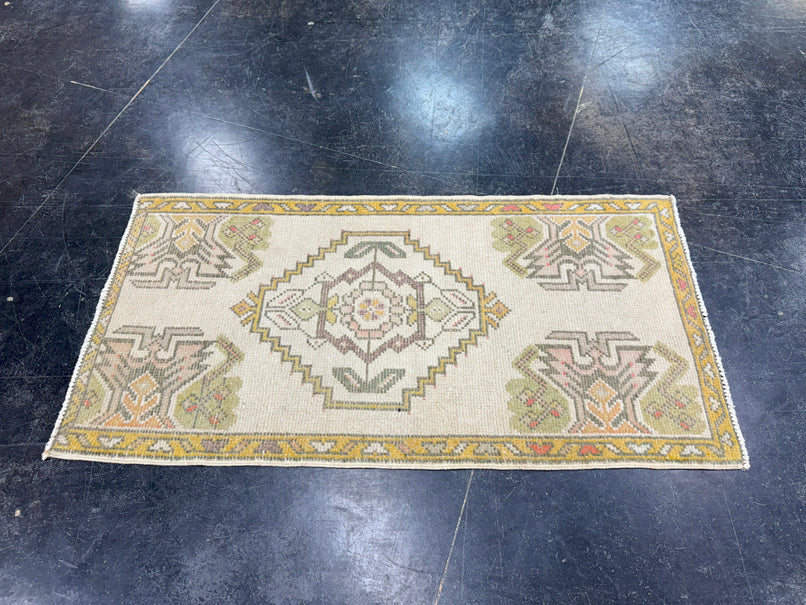 Turkish Mini Rug Oriental Hand Knotted Vintage Rug 1'9" x 3'4" #17749
