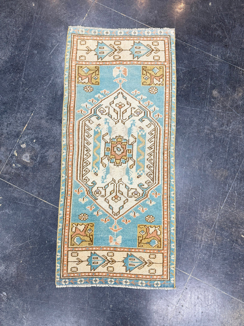 Turkish Mini Rug Oriental Hand Knotted Vintage Rug 1'7" x 3'8" #17904