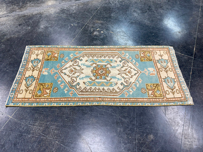Turkish Mini Rug Oriental Hand Knotted Vintage Rug 1'7" x 3'8" #17904