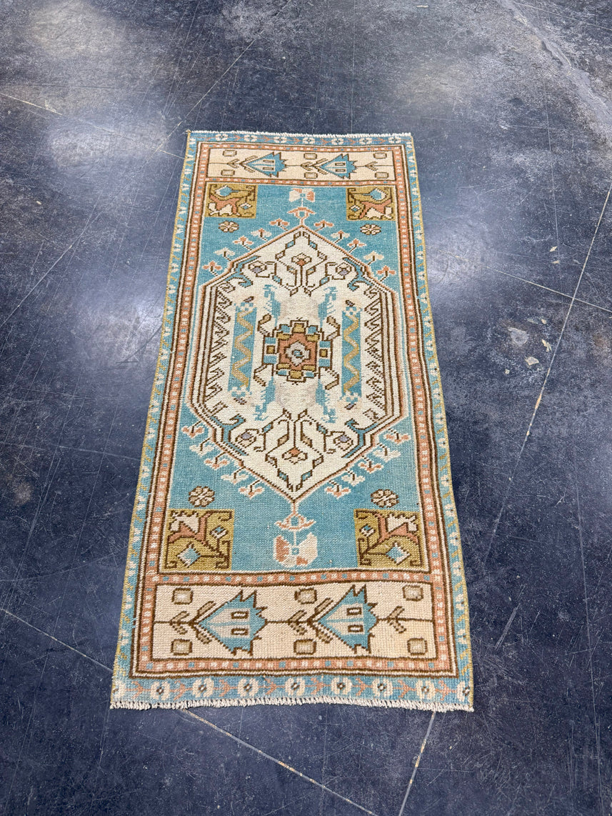 Turkish Mini Rug Oriental Hand Knotted Vintage Rug 1'7" x 3'8" #17904