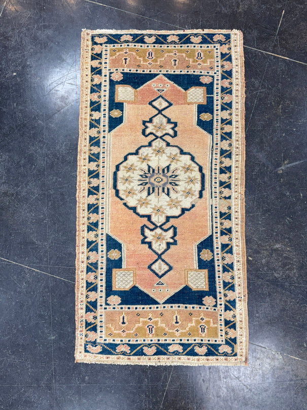 Turkish Mini Rug Oriental Hand Knotted Vintage Rug 1'9" x 3'6" #17465