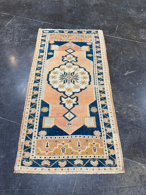 Turkish Mini Rug Oriental Hand Knotted Vintage Rug 1'9" x 3'6" #17465