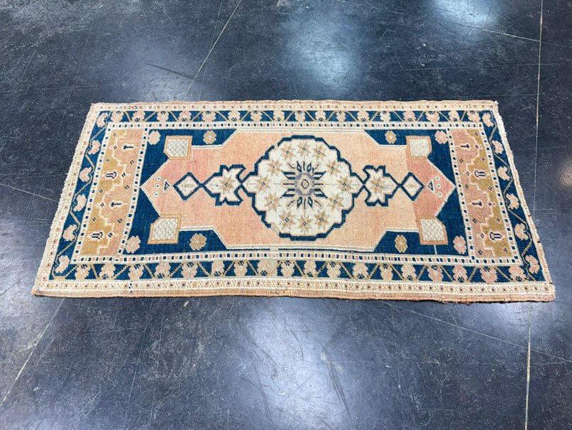 Turkish Mini Rug Oriental Hand Knotted Vintage Rug 1'9" x 3'6" #17465