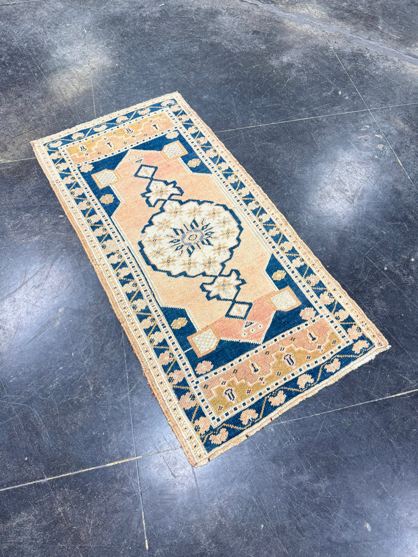 Turkish Mini Rug Oriental Hand Knotted Vintage Rug 1'9" x 3'6" #17465