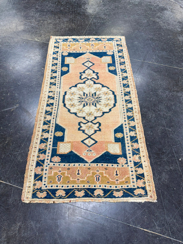 Turkish Mini Rug Oriental Hand Knotted Vintage Rug 1'9" x 3'6" #17465
