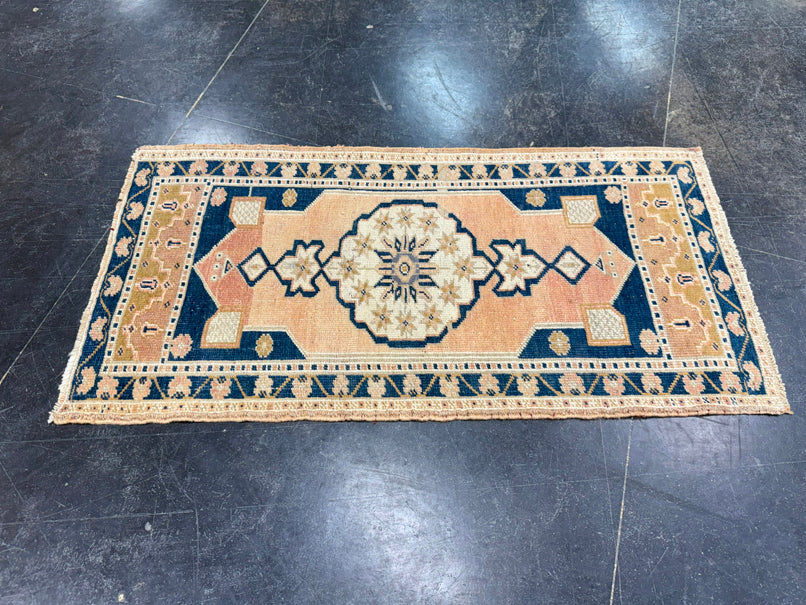 Turkish Mini Rug Oriental Hand Knotted Vintage Rug 1'9" x 3'6" #17465