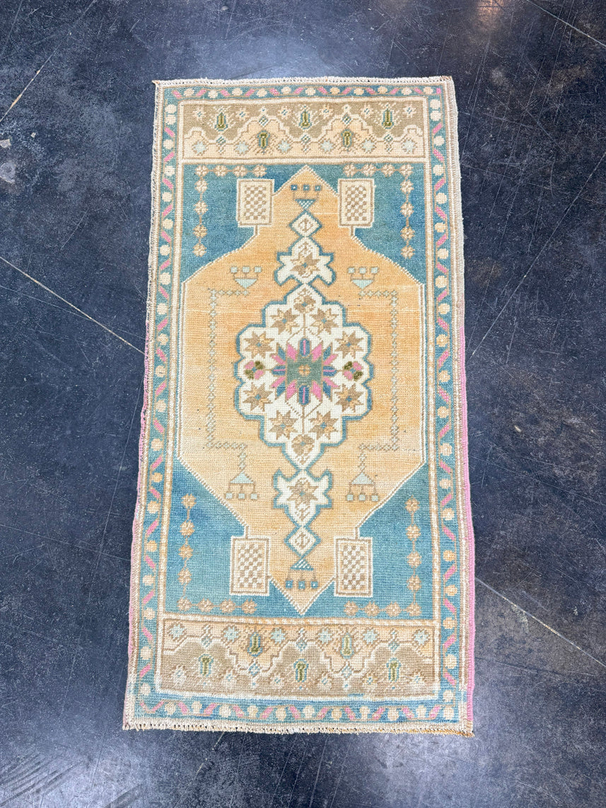 Turkish Mini Rug Oriental Hand Knotted Vintage Rug 1'9" x 3'7" #17490