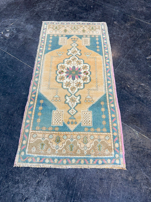 Turkish Mini Rug Oriental Hand Knotted Vintage Rug 1'9" x 3'7" #17490