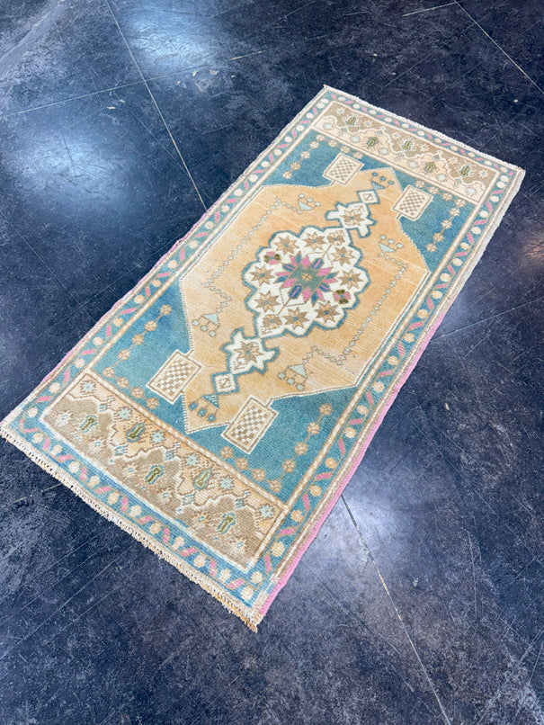Turkish Mini Rug Oriental Hand Knotted Vintage Rug 1'9" x 3'7" #17490