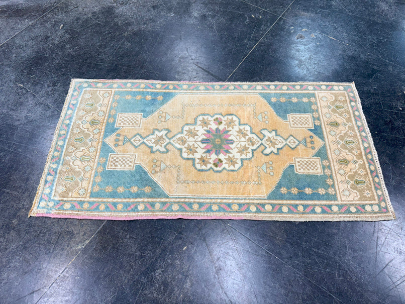 Turkish Mini Rug Oriental Hand Knotted Vintage Rug 1'9" x 3'7" #17490