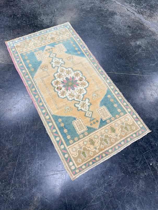 Turkish Mini Rug Oriental Hand Knotted Vintage Rug 1'9" x 3'7" #17490