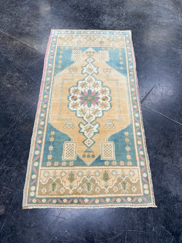Turkish Mini Rug Oriental Hand Knotted Vintage Rug 1'9" x 3'7" #17490