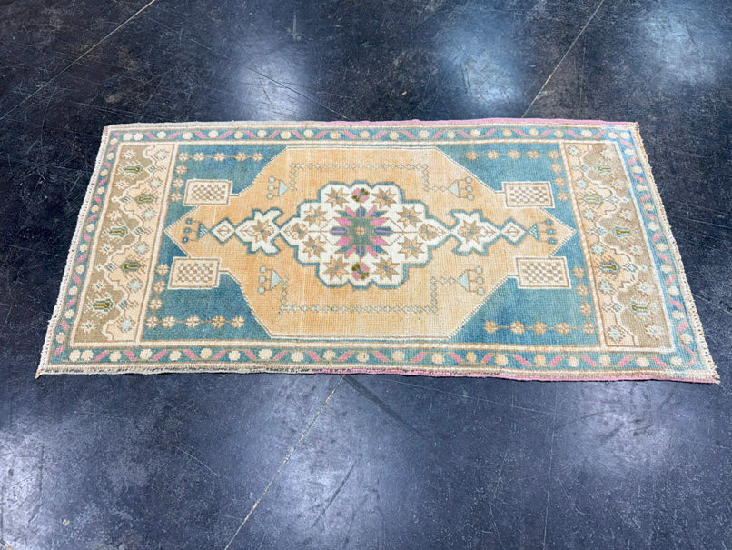 Turkish Mini Rug Oriental Hand Knotted Vintage Rug 1'9" x 3'7" #17490