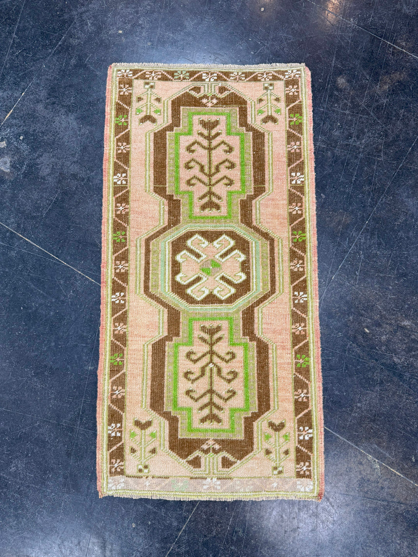 Turkish Mini Rug Oriental Hand Knotted Vintage Rug 1'9" x 3'5" #17736