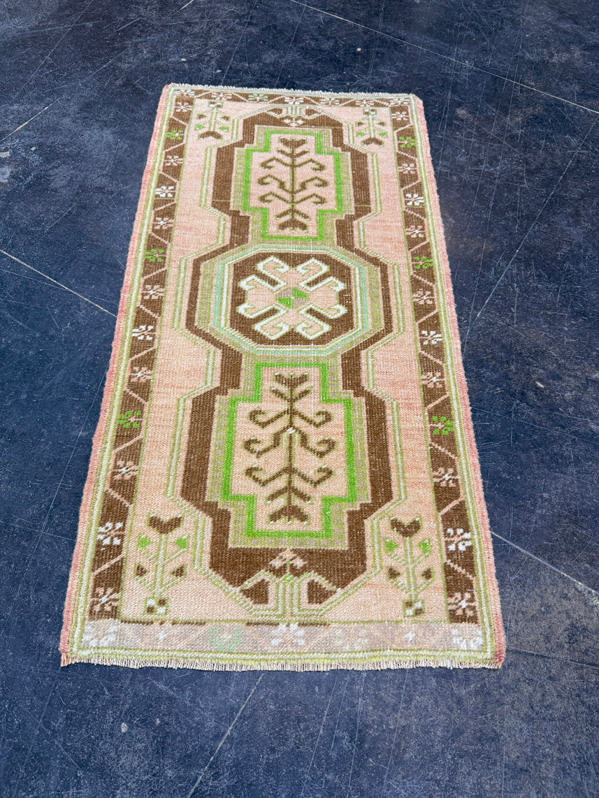 Turkish Mini Rug Oriental Hand Knotted Vintage Rug 1'9" x 3'5" #17736