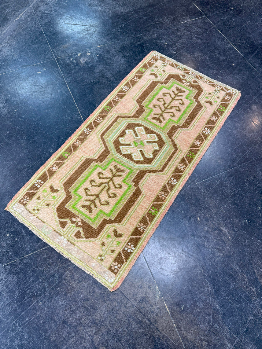 Turkish Mini Rug Oriental Hand Knotted Vintage Rug 1'9" x 3'5" #17736