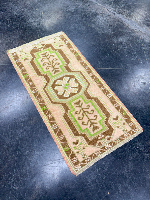 Turkish Mini Rug Oriental Hand Knotted Vintage Rug 1'9" x 3'5" #17736