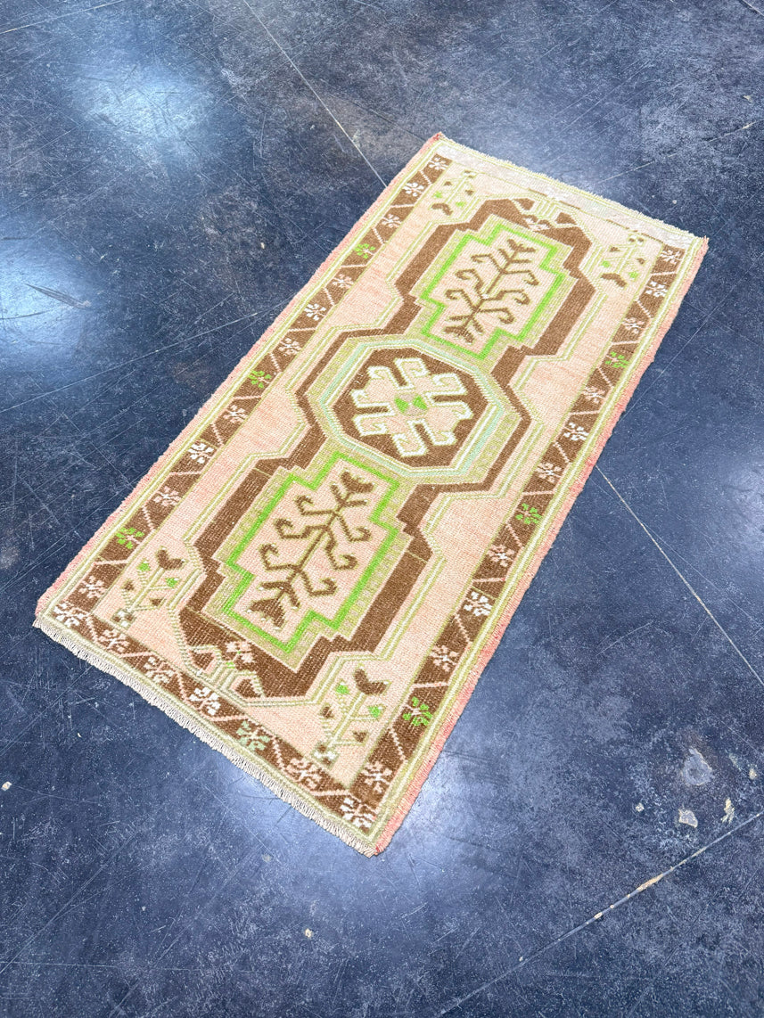 Turkish Mini Rug Oriental Hand Knotted Vintage Rug 1'9" x 3'5" #17736