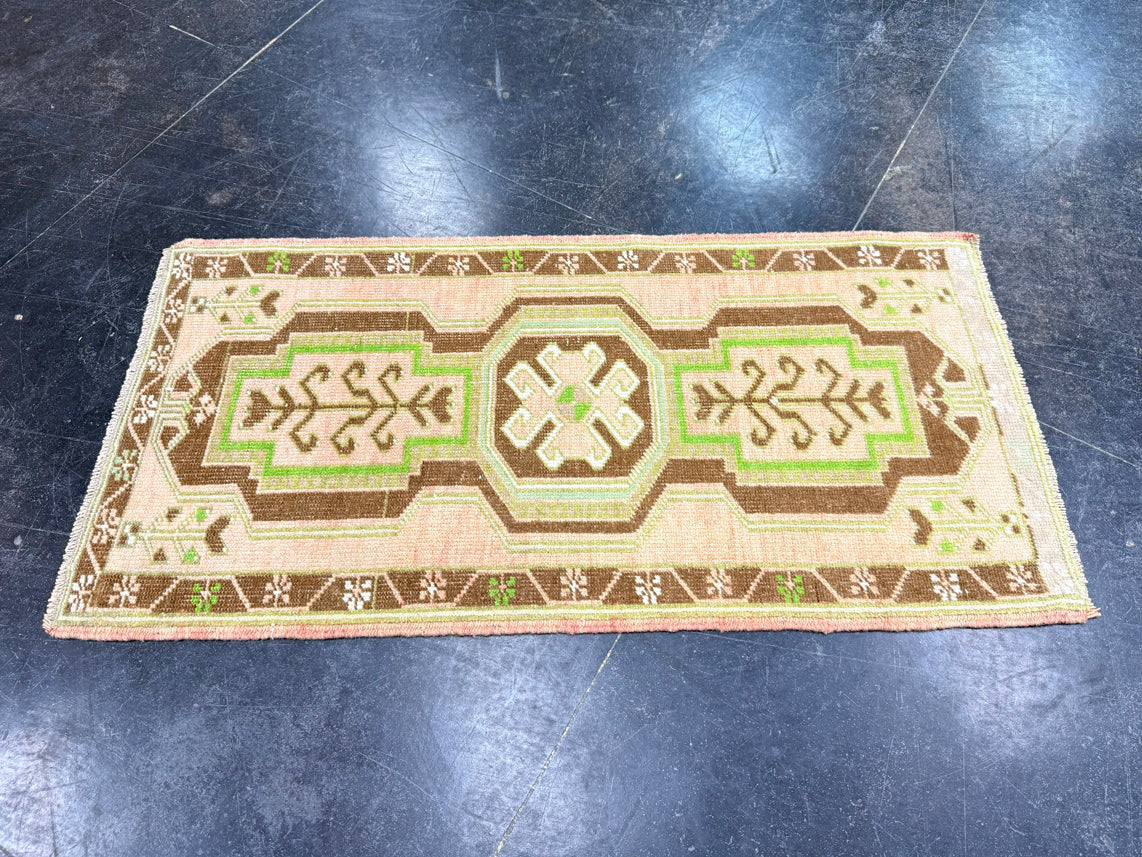Turkish Mini Rug Oriental Hand Knotted Vintage Rug 1'9" x 3'5" #17736