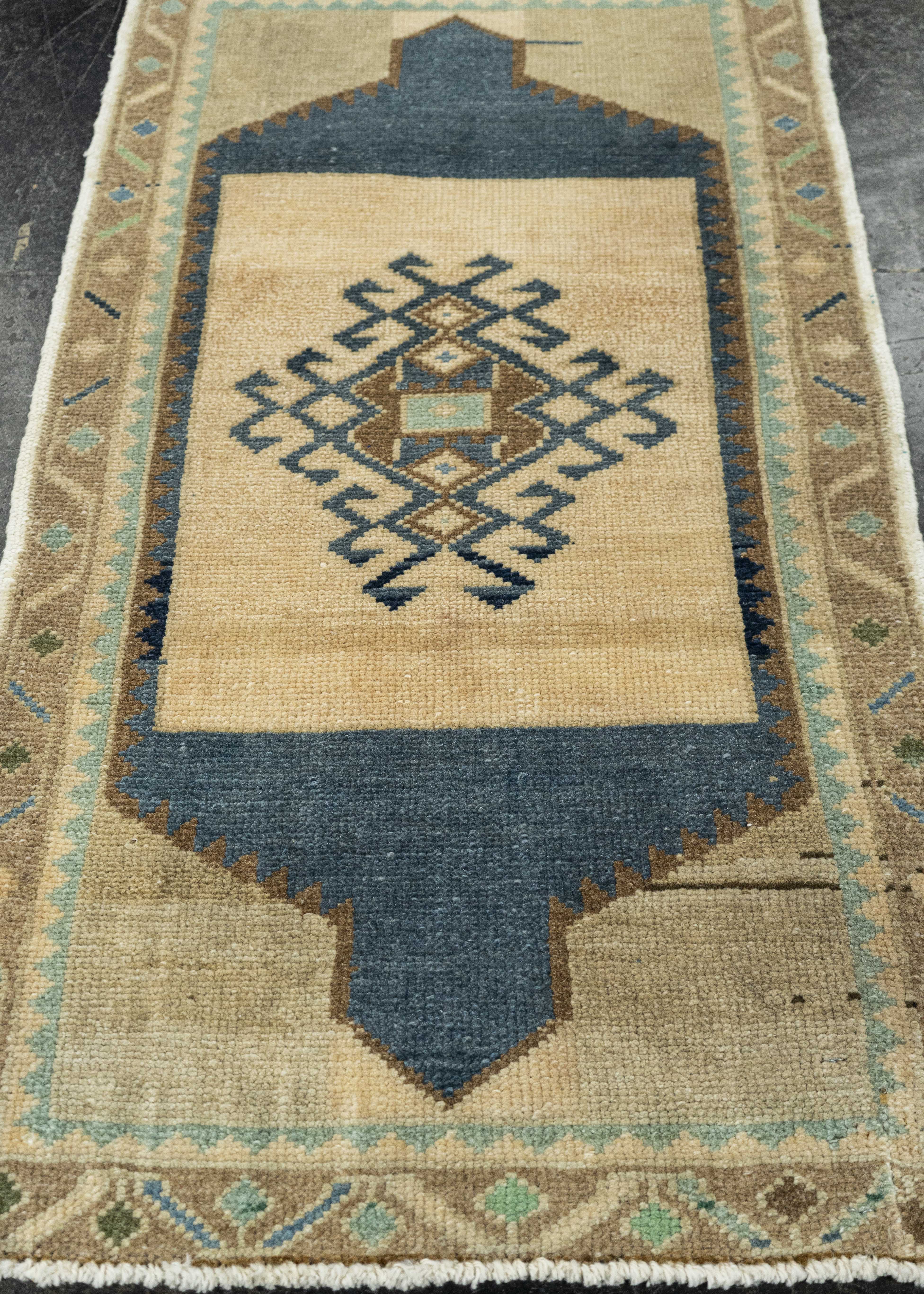 Turkish Mini Rug Oriental Hand Knotted Vintage Rug 1'7
