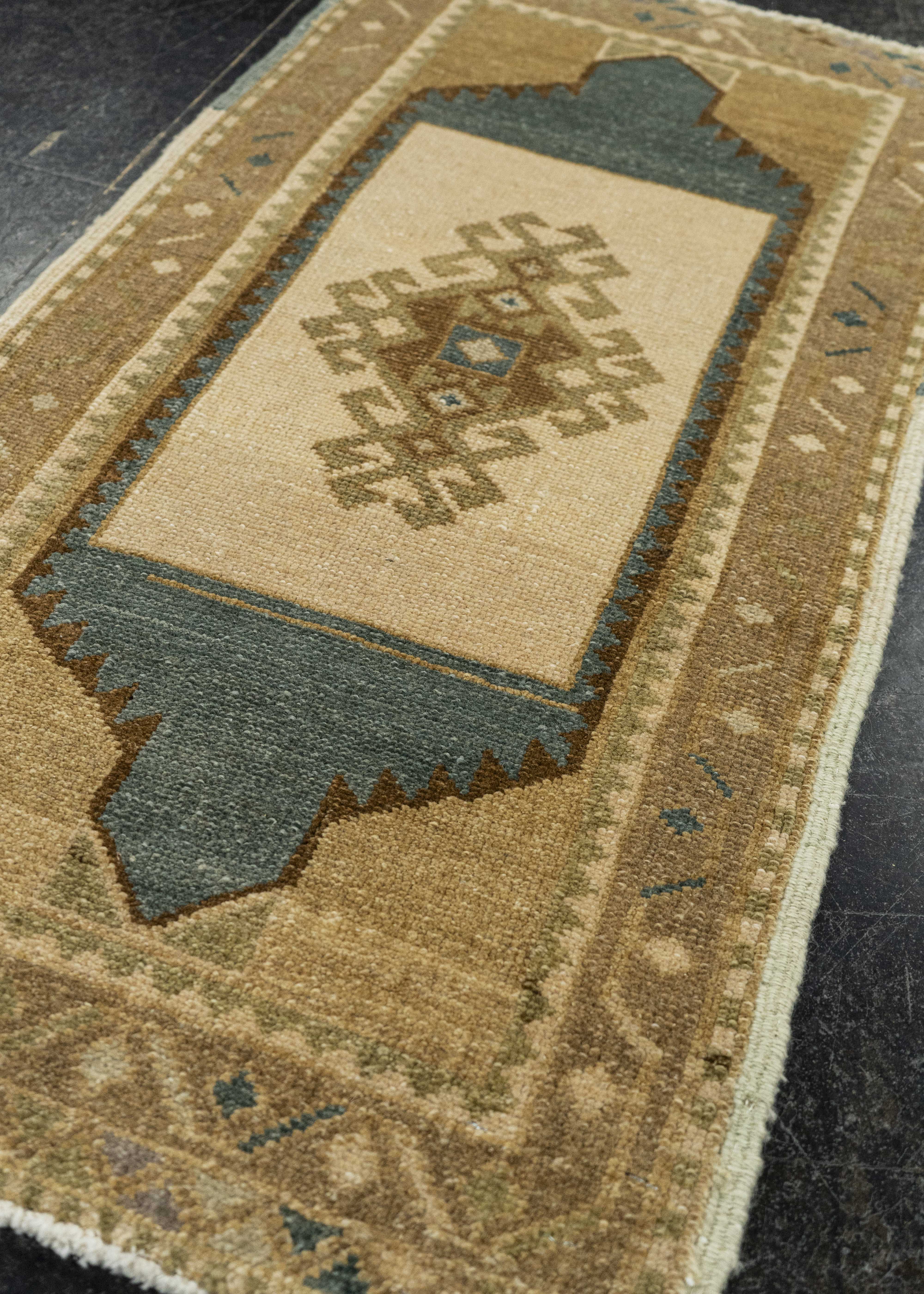 Turkish Mini Rug Oriental Hand Knotted Vintage Rug 1'8