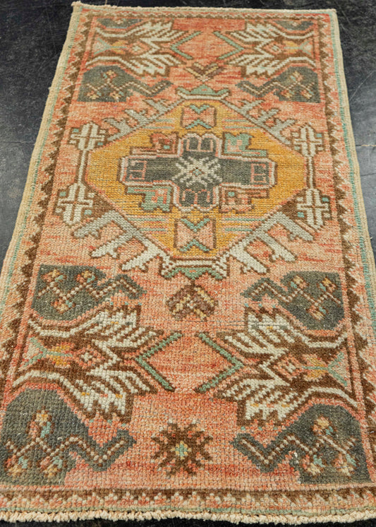 Turkish Mini Rug Oriental Hand Knotted Vintage Rug  1'8" x  3'1" #22629