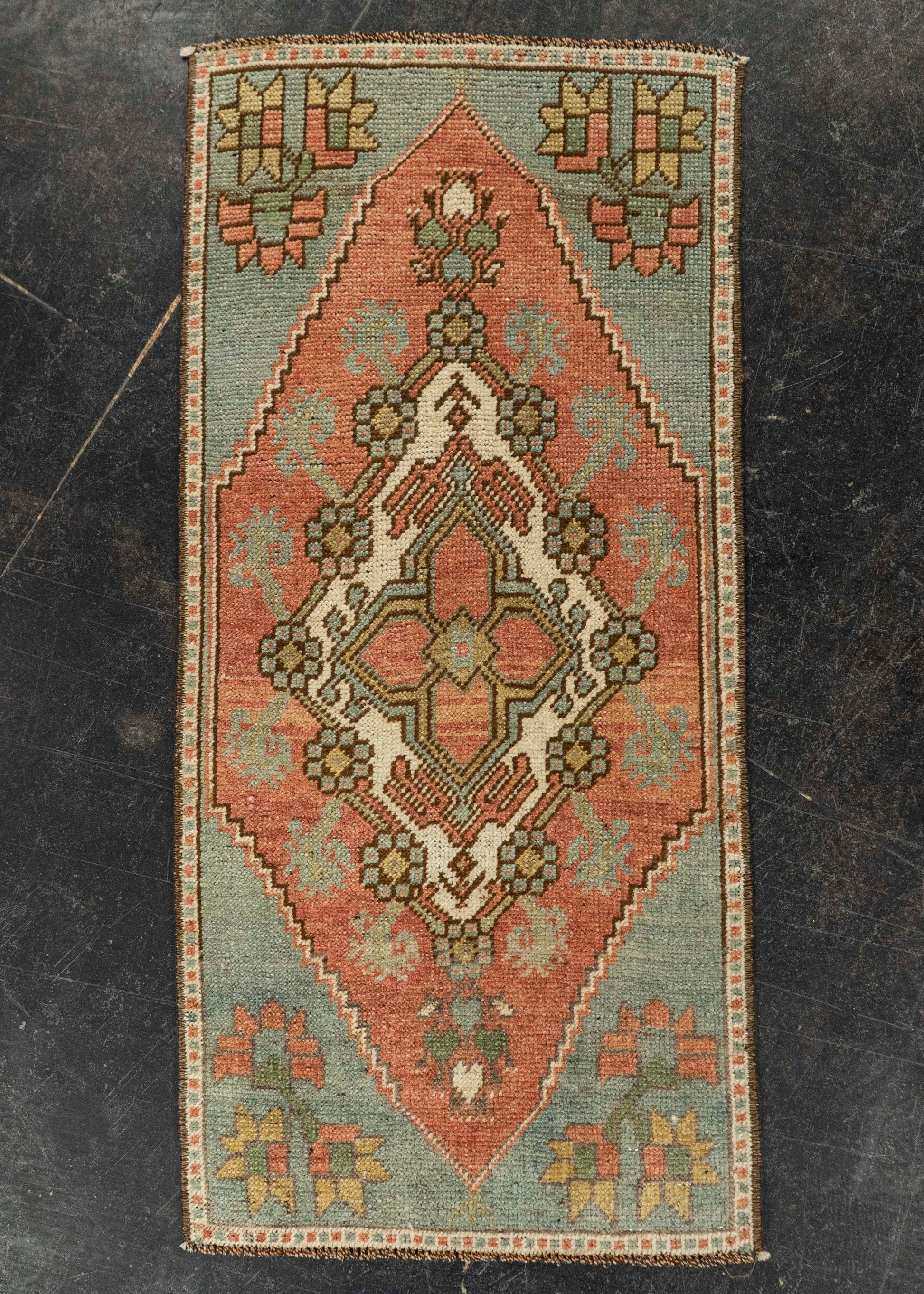 Turkish Mini Rug Oriental Hand Knotted Vintage Rug 1'5" x 2'11" #21294