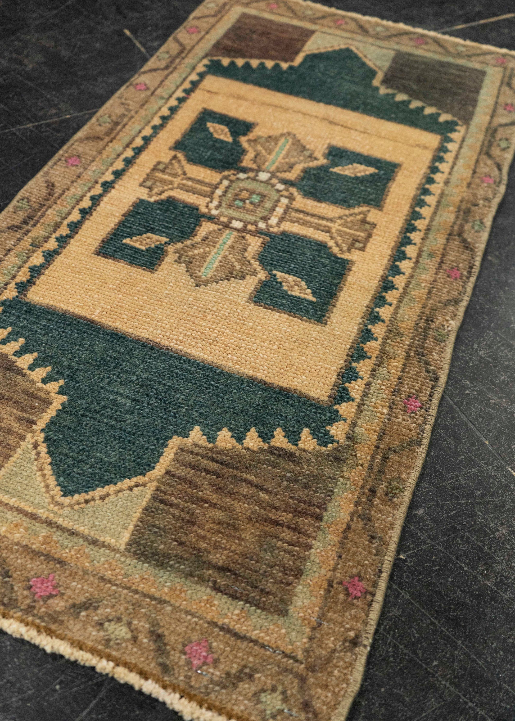 Turkish Mini Rug Oriental Hand Knotted Vintage Rug 1'6" x 3' #21247