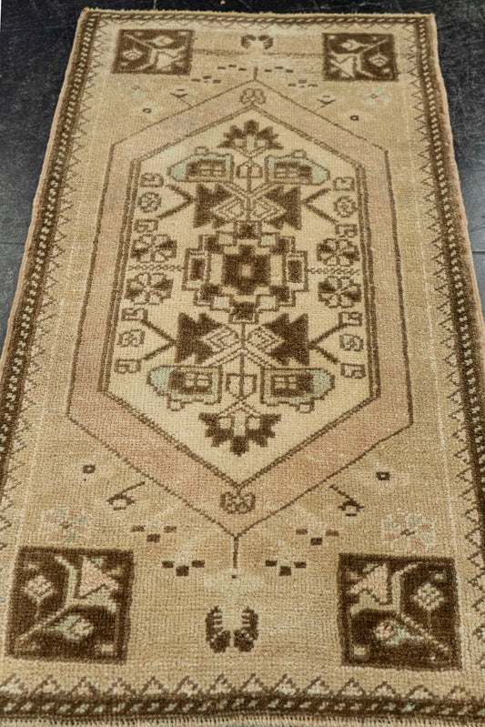 Turkish Mini Rug Oriental Hand Knotted Vintage Rug  1'7" x  2'11" #22077