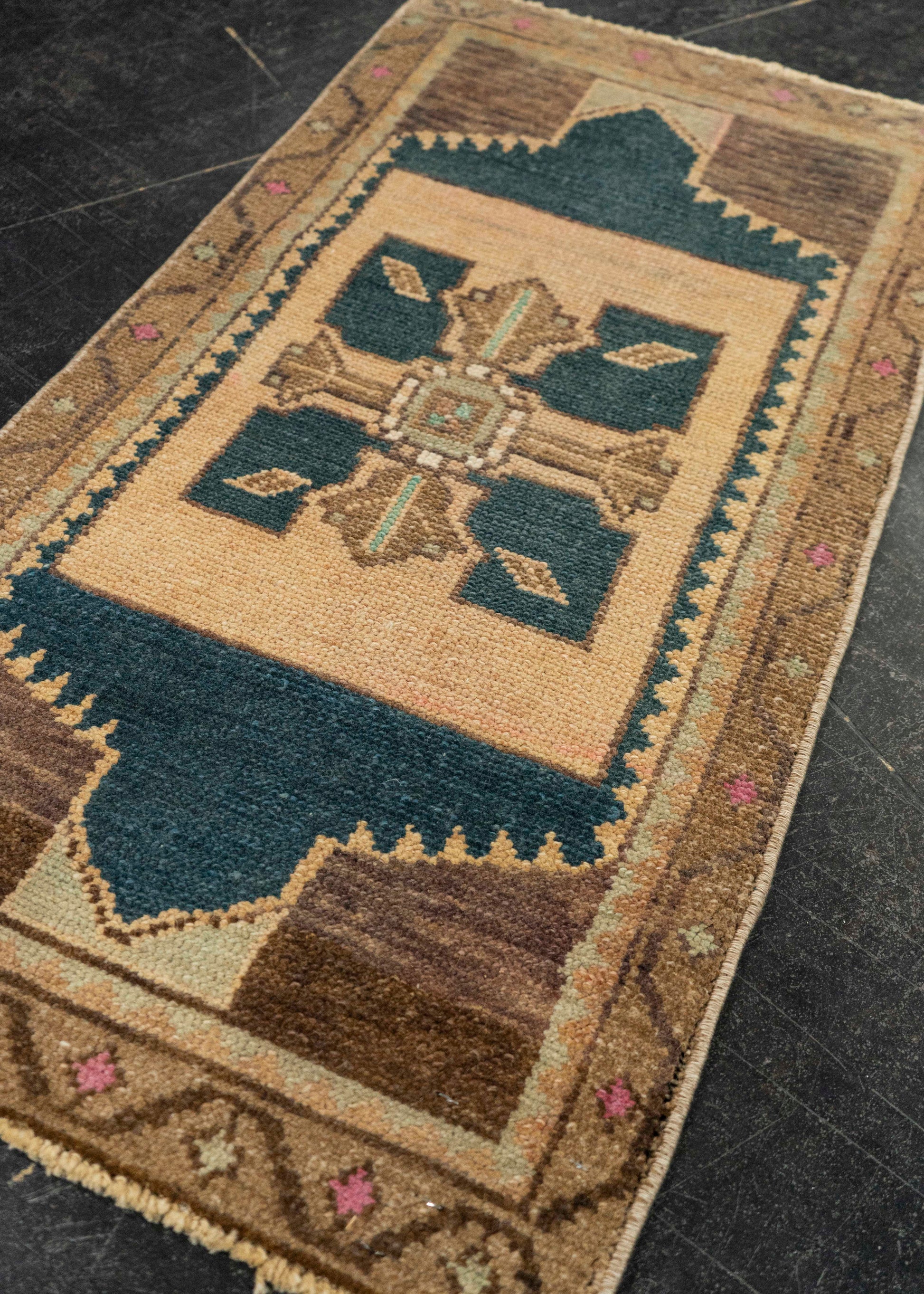 Turkish Mini Rug Oriental Hand Knotted Vintage Rug 1'7" x 3' #21243