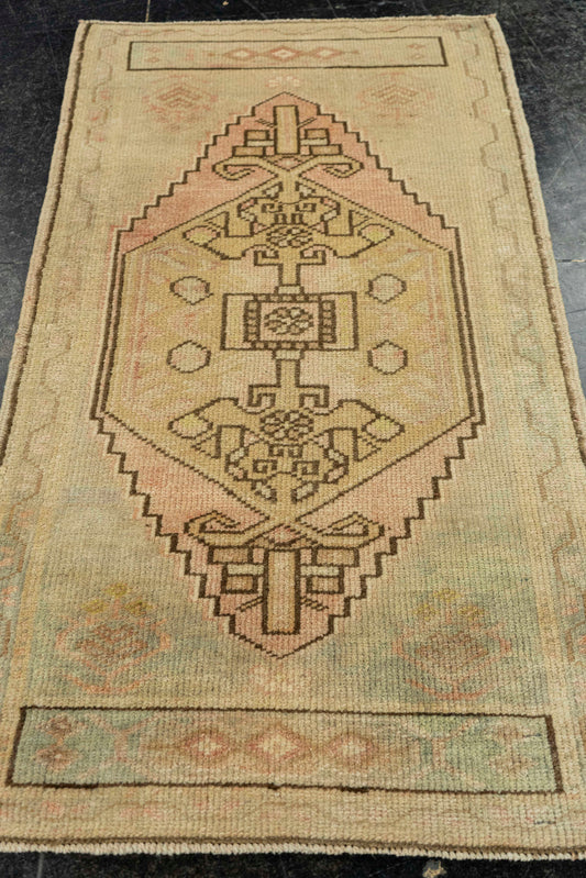 Turkish Mini Rug Oriental Hand Knotted Vintage Rug  1'8" x  3' #22113